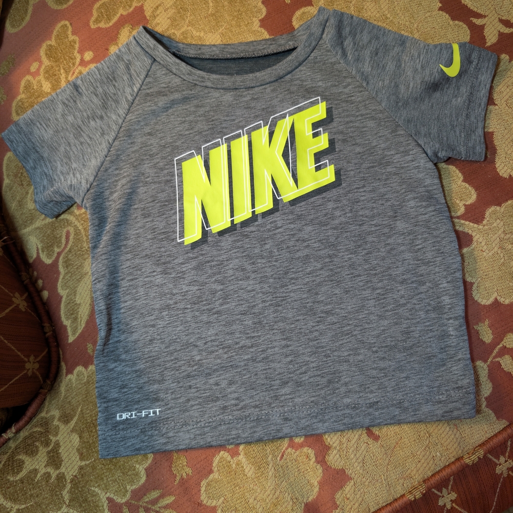 Nike Kids Heather Gray Tee with Neon Yellow Logo